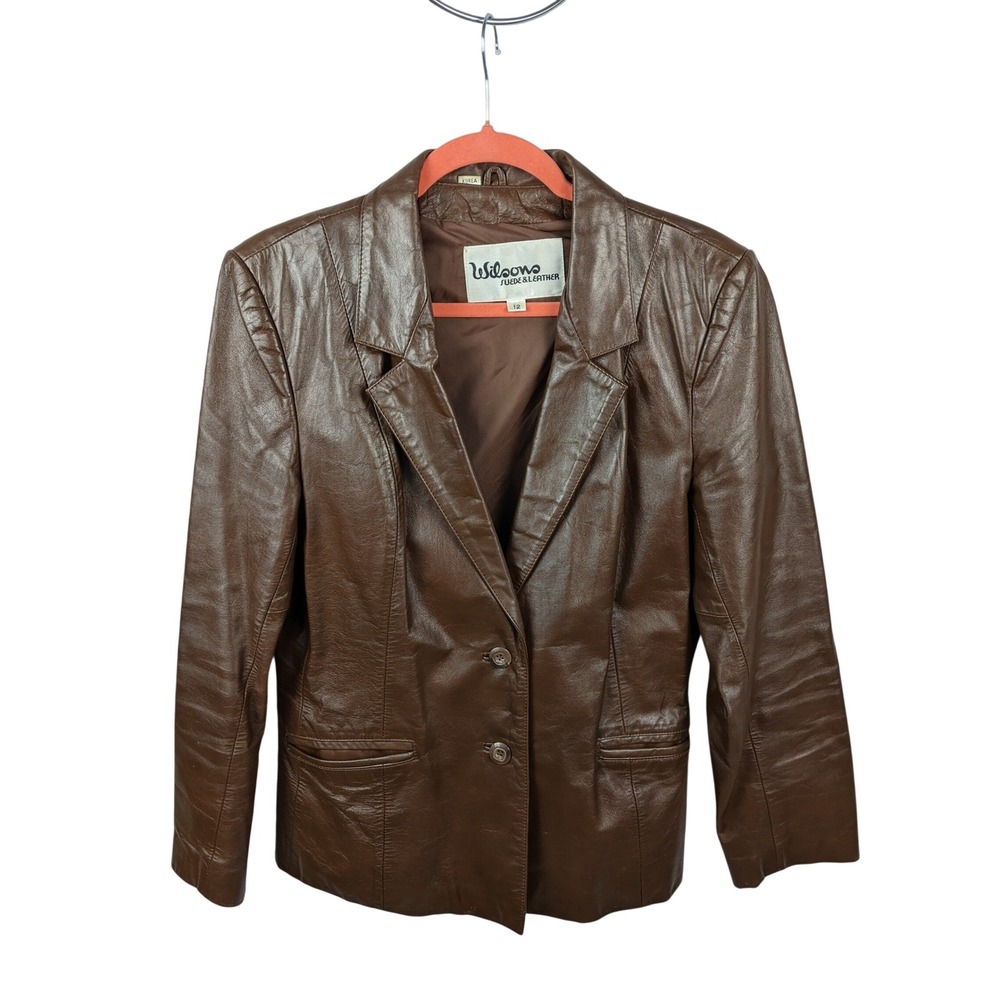 Wilsons Suede & Leather Brown Genuine Leather Blazer Jacket Vintage 4192 Size 12